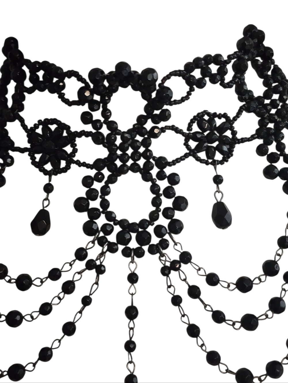 Black Victorian Lace Beaded Choker Necklace - Picture 2 of 8